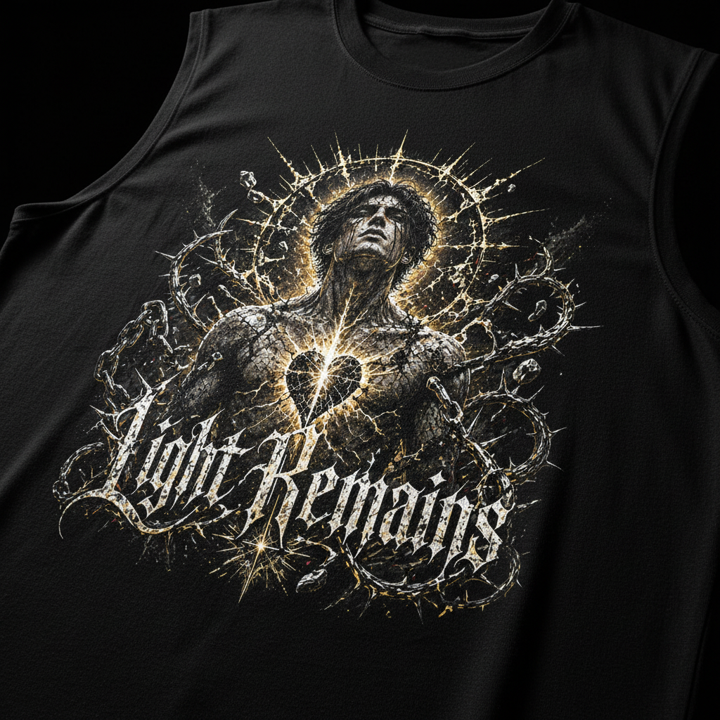Light Remains Sleeveless Oversized Tee – Print Detail