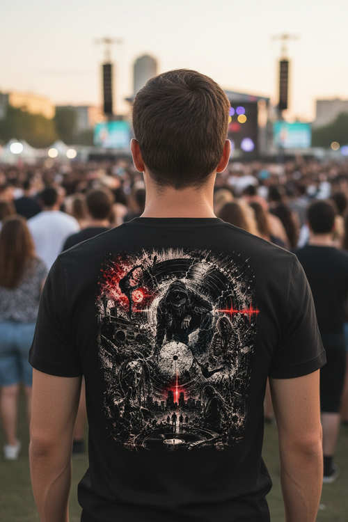 BORN IN THE STATIC – Premium T-Shirt Backprint Lifestyle | NEBELMOND