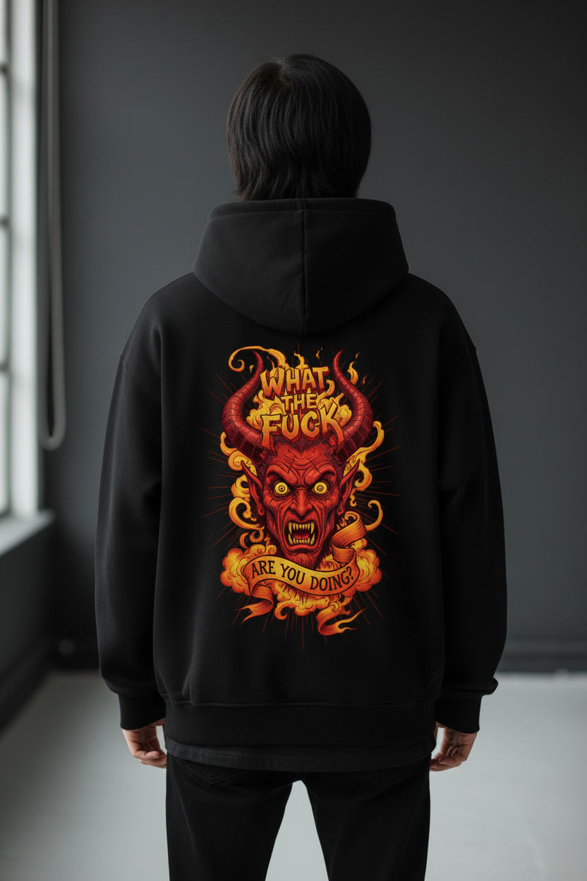 WTF Oversized Zipper Hoodie - Schwarz - Rückseite