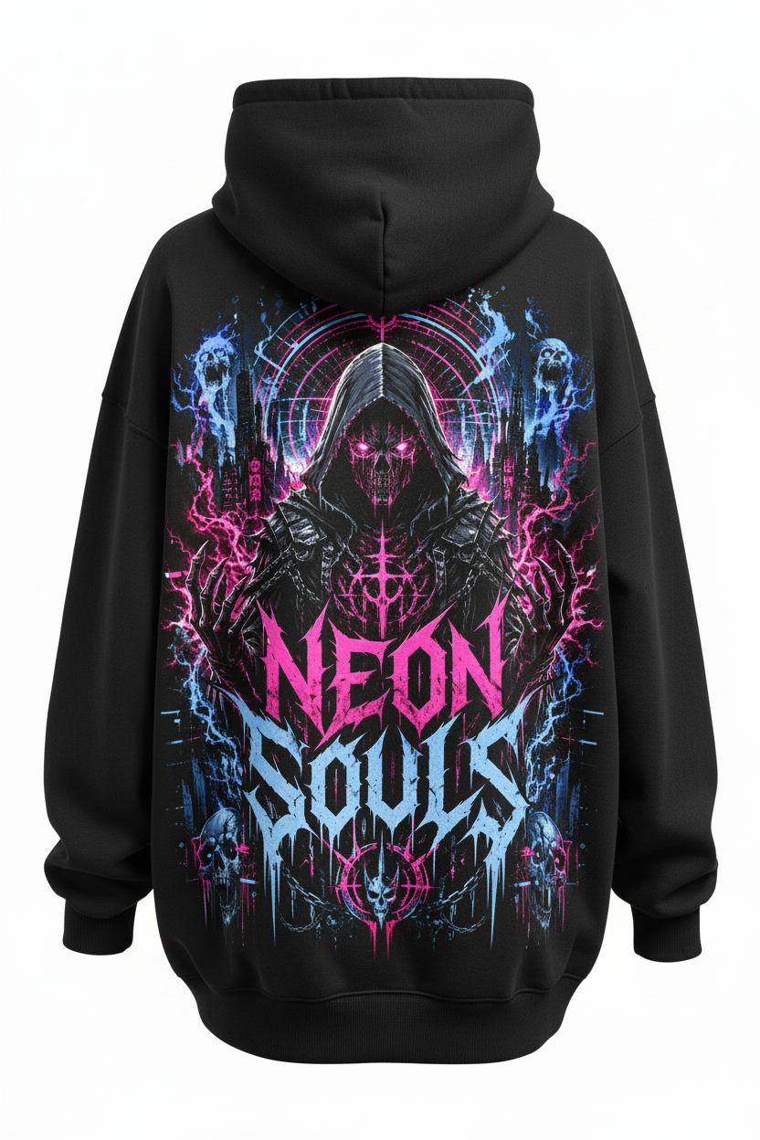 Neon Souls Oversized Hoodie – Hauptbild Rückansicht Studio