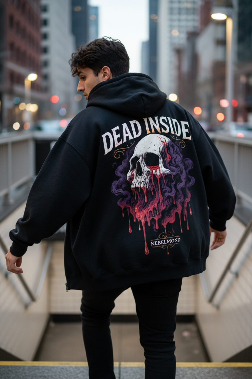Dead Inside Backprint Oversized Zipper Hoodie - Lifestyle Rückansicht
