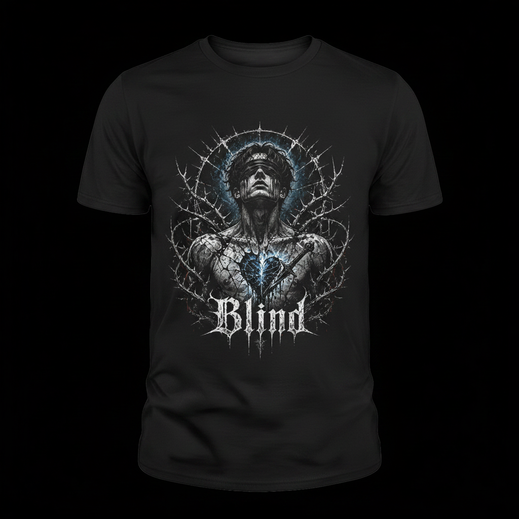 Blind Premium T-Shirt – Clean Product Shot auf schwarzem Hintergrund