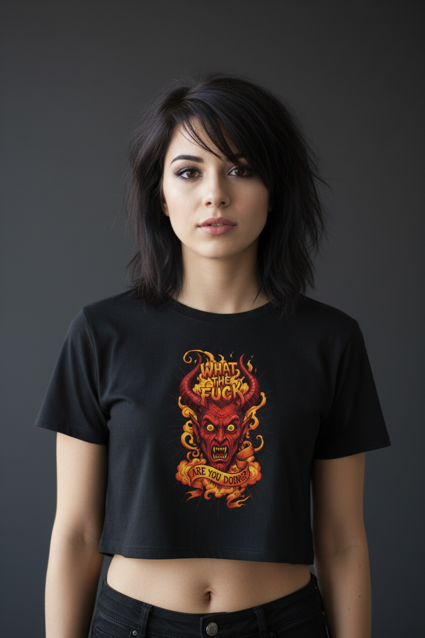 WTF Cropped T-Shirt - Schwarz - Vorderseite