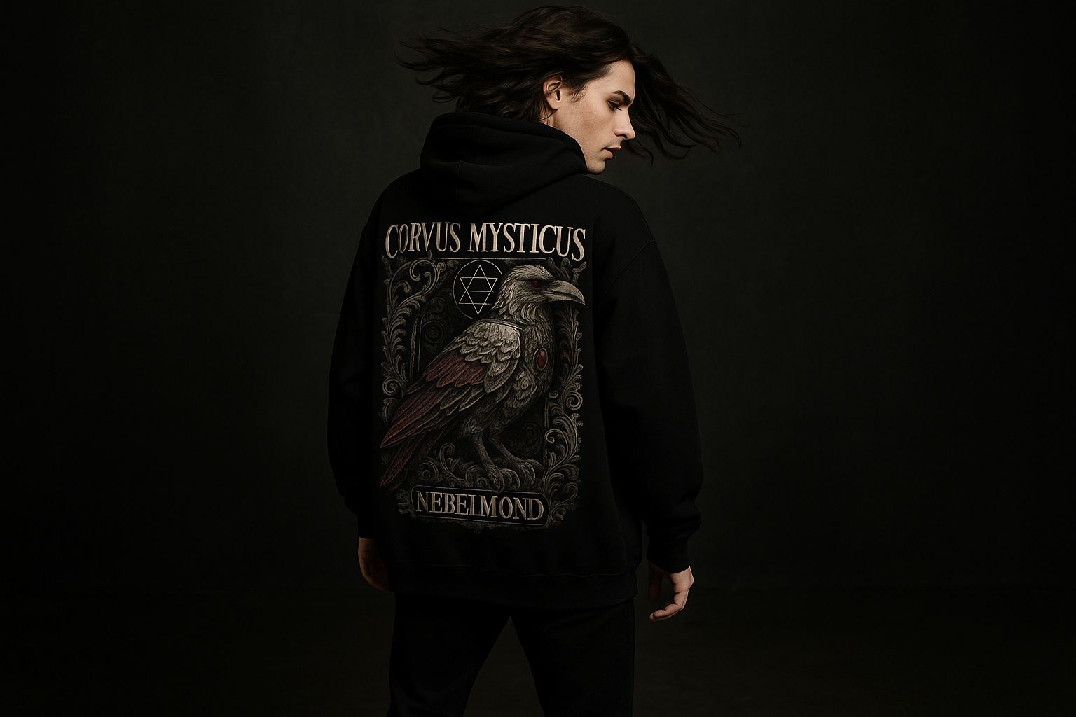 Mann Mockup Corvus Mysticus Oversized Hoodie