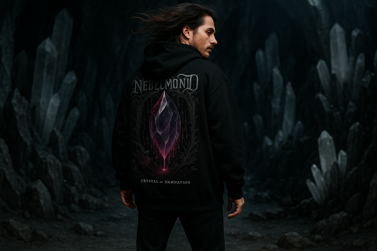 Mann Mockup Crystal of Damnation Oversized Hoodie