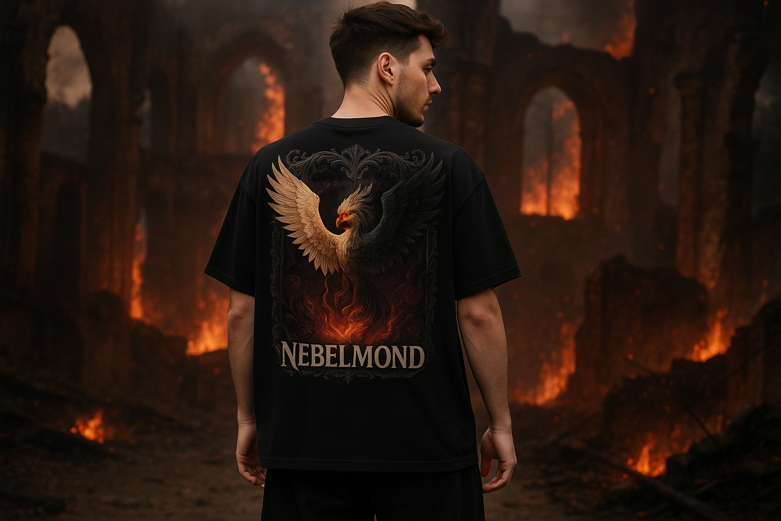 Mann Mockup Dark Phoenix Oversized Shirt Black