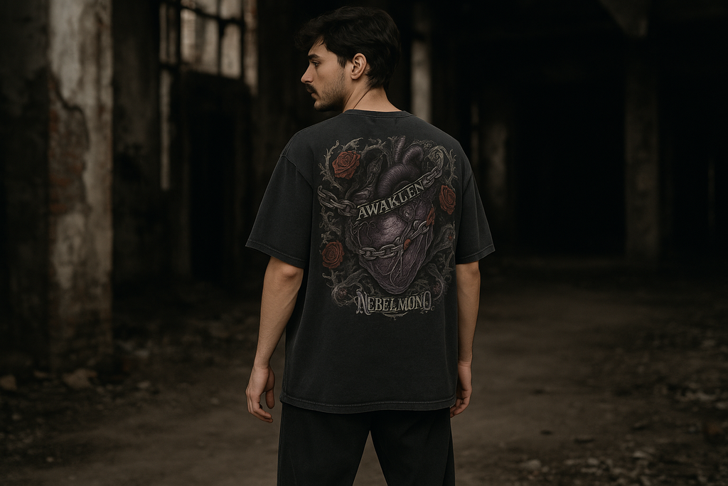 Mann Mockup Divine Chains Oversized Shirt Washed Black