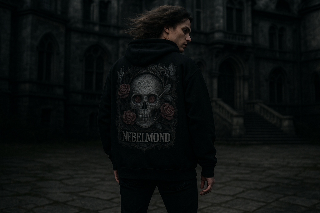 Mann Mockup Gothic Rose Skull Oversized Hoodie