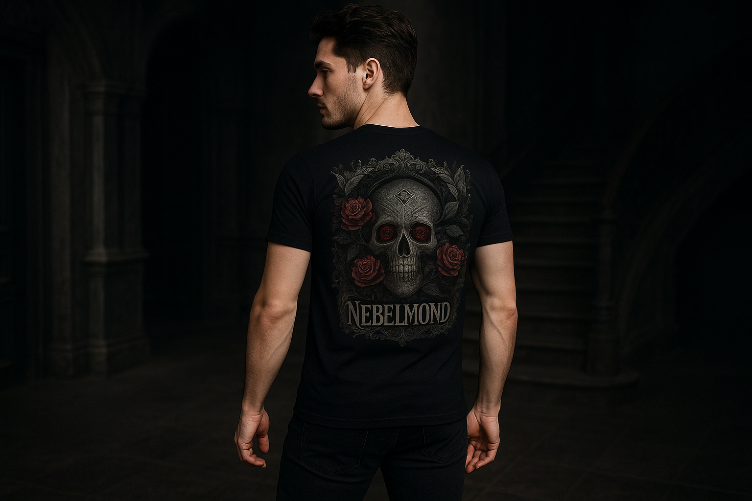 Mann Mockup Gothic Rose Skull Premium T-Shirt