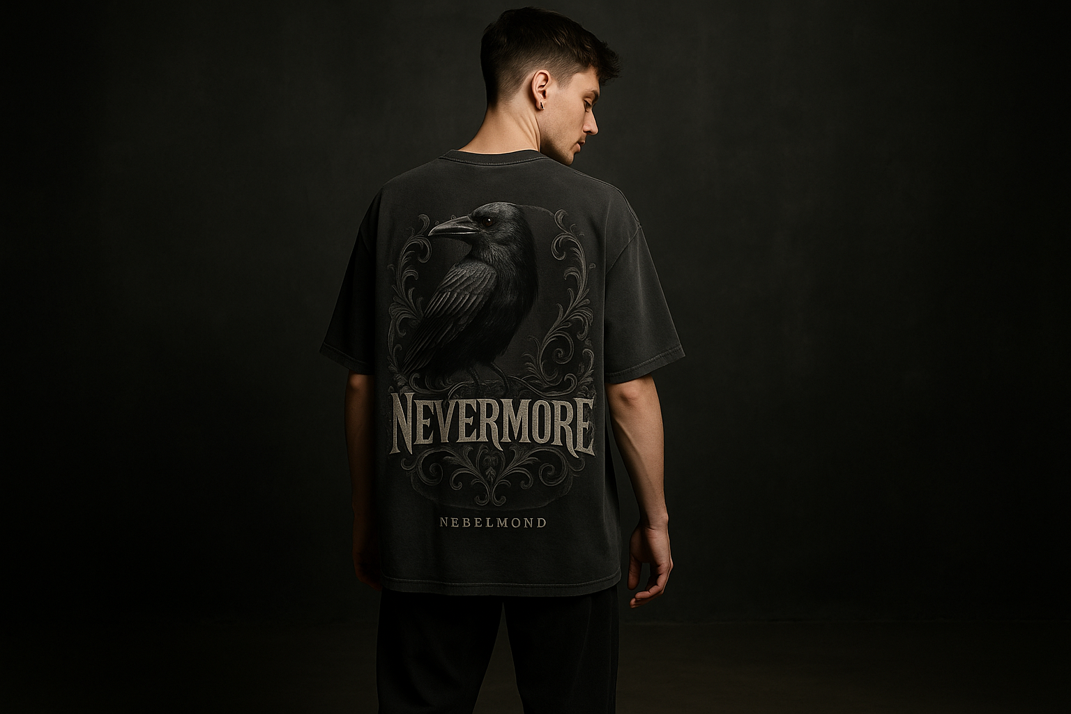 Mann Mockup Nevermore Oversized Shirt Washed Black