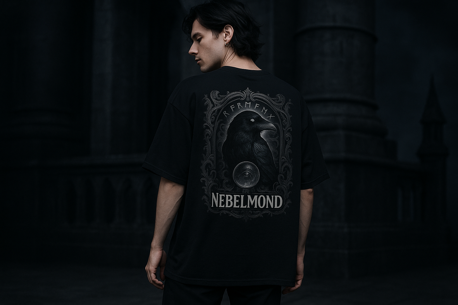 Mann Mockup Raven's Oracle Oversized Shirt Black