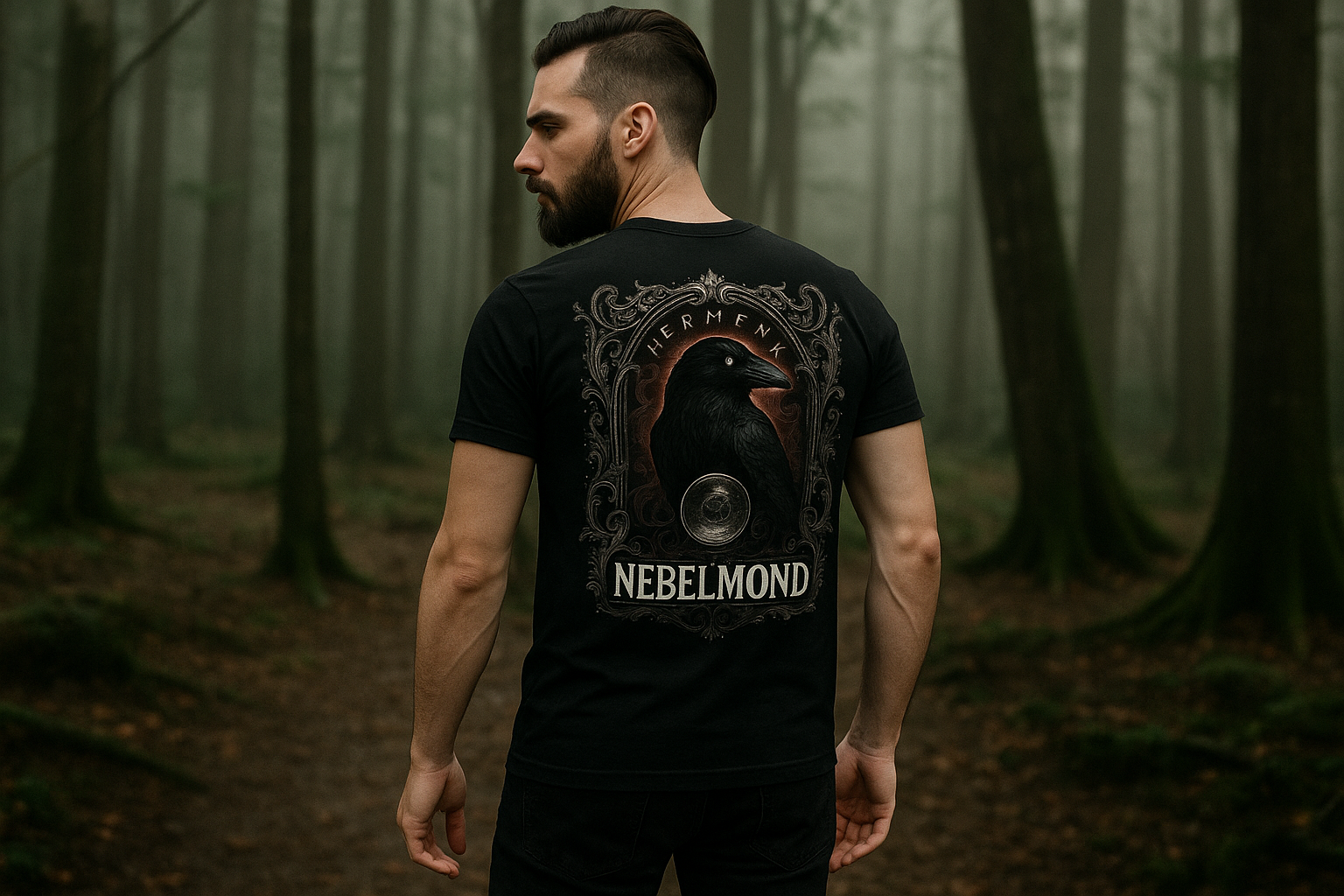 Mann Mockup Raven's Oracle Premium T-Shirt - Exakt korrekt