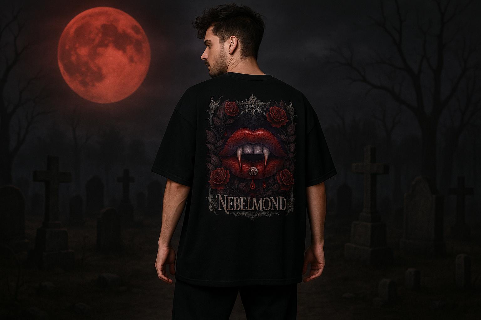 Mann Mockup Vampire's Kiss Oversized Shirt Black