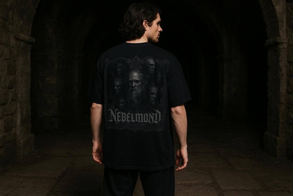 Mann Mockup Whispers of the Abyss Oversized Shirt Black