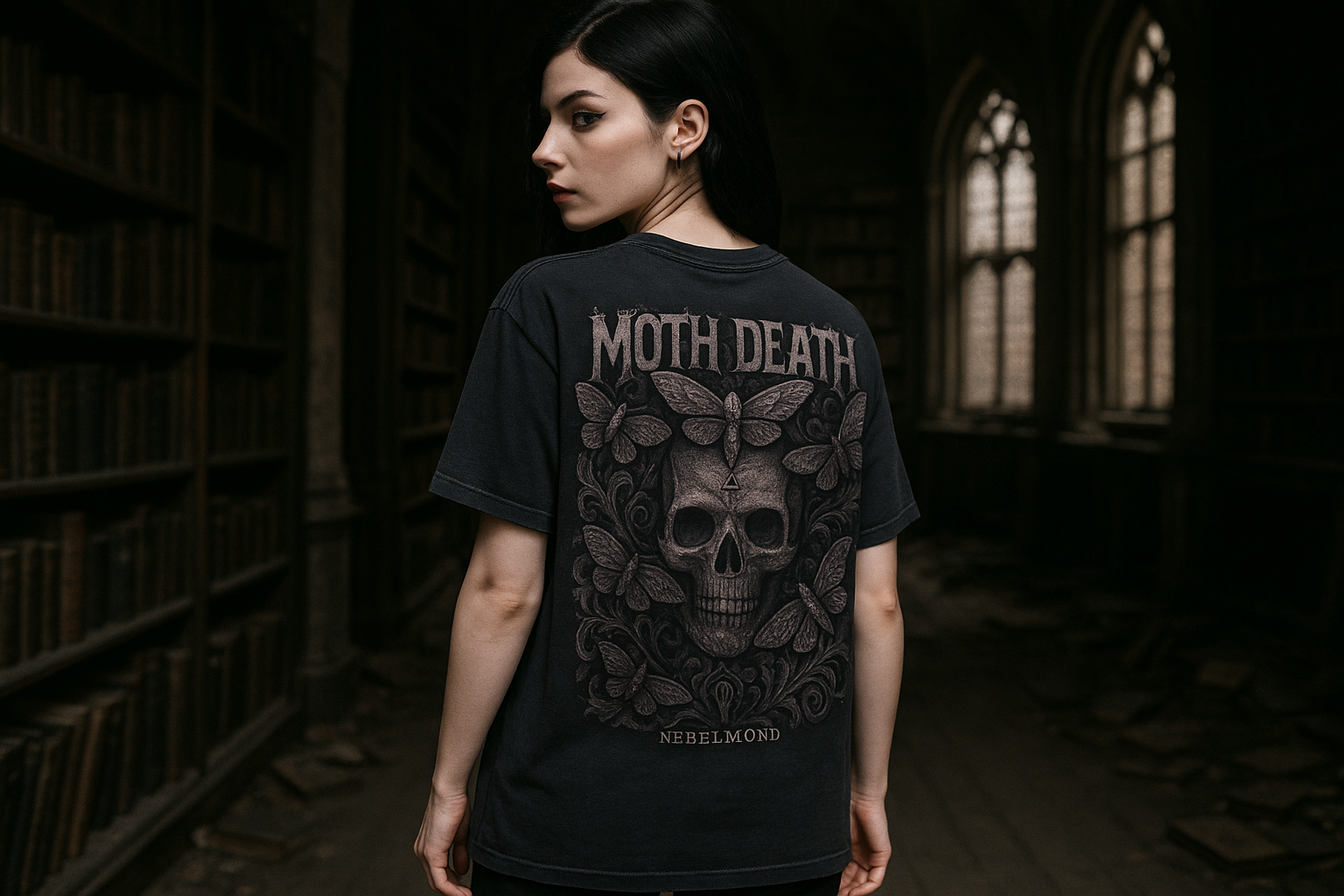 Moth Death Oversized Shirt - Washed Black