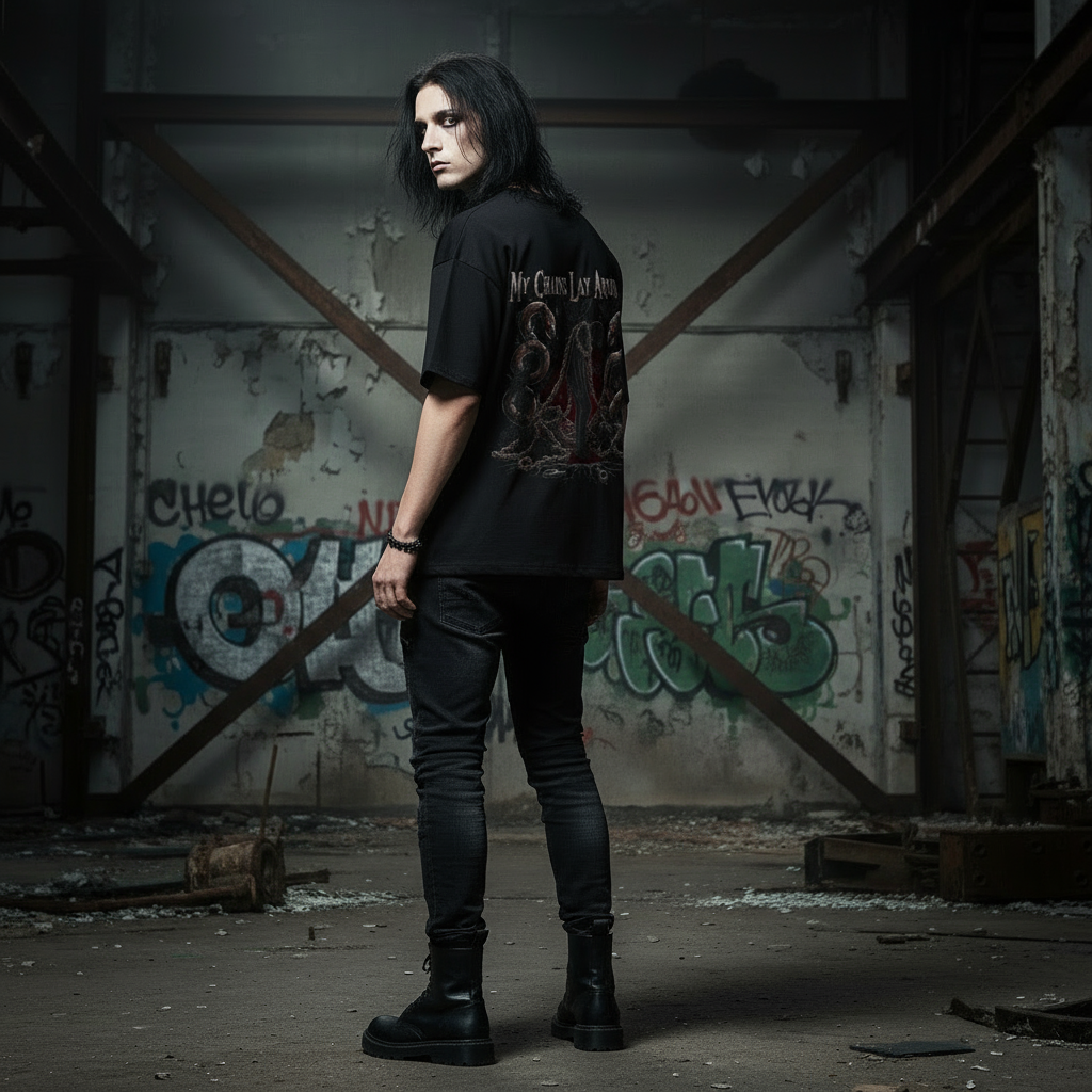 My Chains Lay Around Me Oversized Shirt Black Back