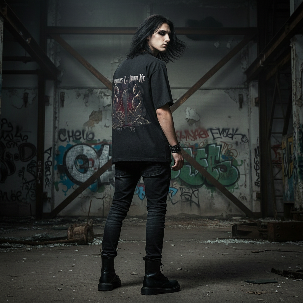 My Chains Lay Around Me Oversized Shirt Washed Black Back