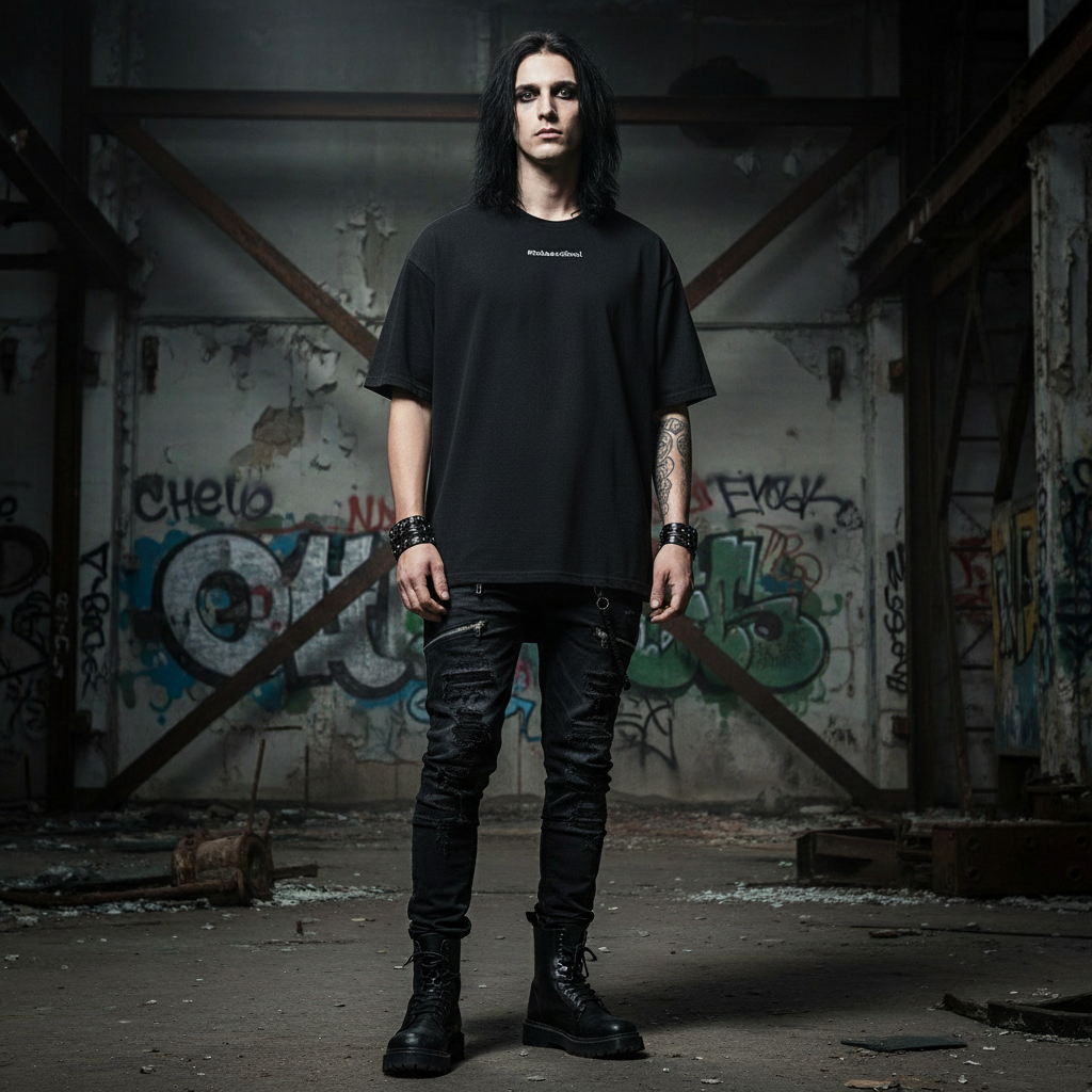 My Chains Lay Around Me Oversized Shirt Washed Black Front