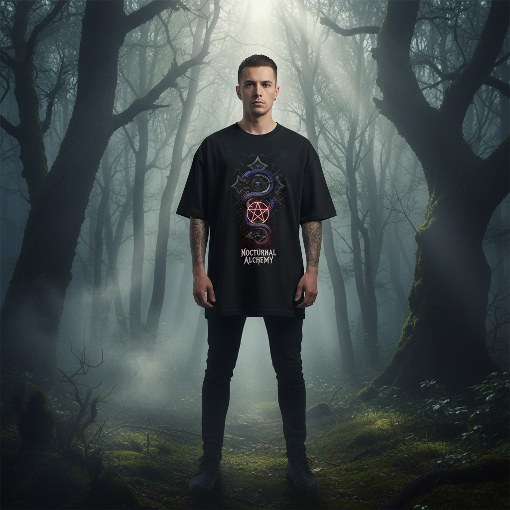 Nocturnal Alchemy Oversized Shirt Front Black - Korrekte Proportionen