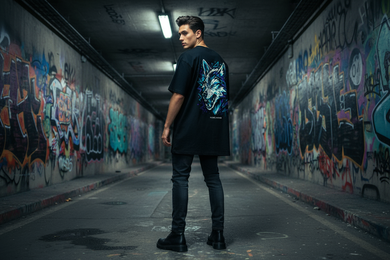 Oversized Shirt Backprint Black - Realistisch