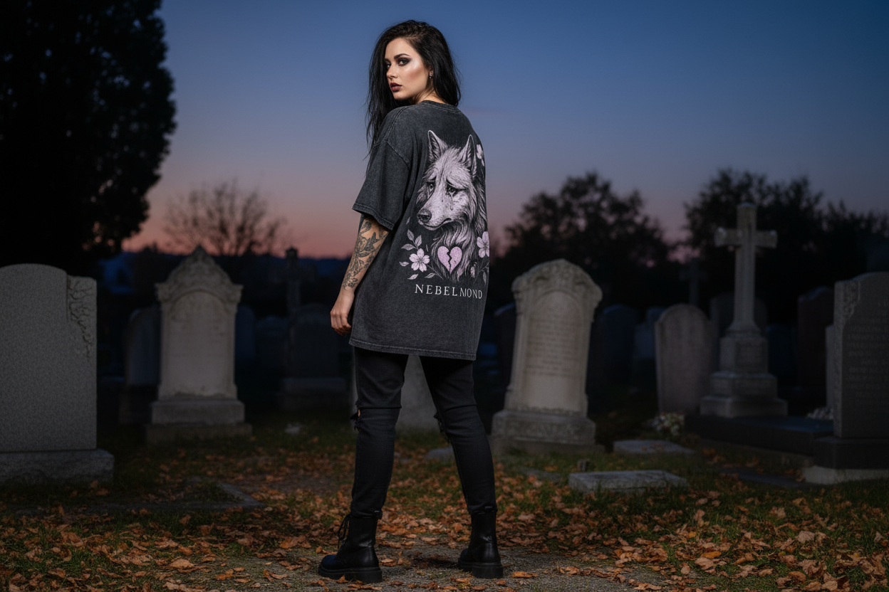 Oversized Shirt Backprint Washed Black Mockup