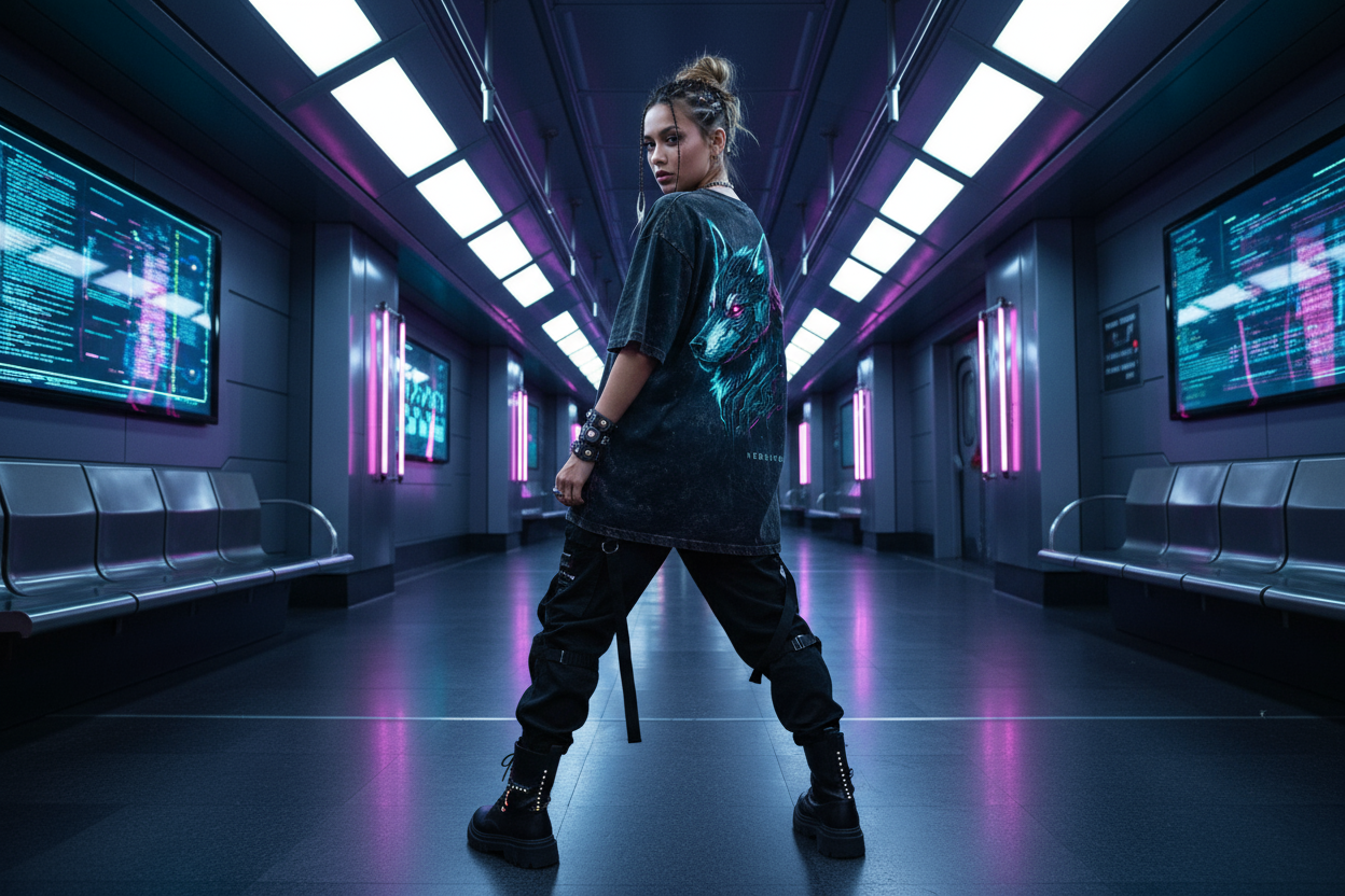 Oversized Shirt Backprint Washed Black Mockup