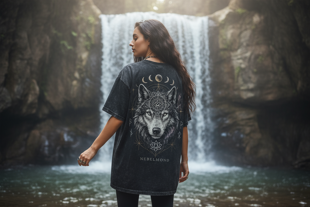 Oversized Shirt Backprint Washed Black Mockup