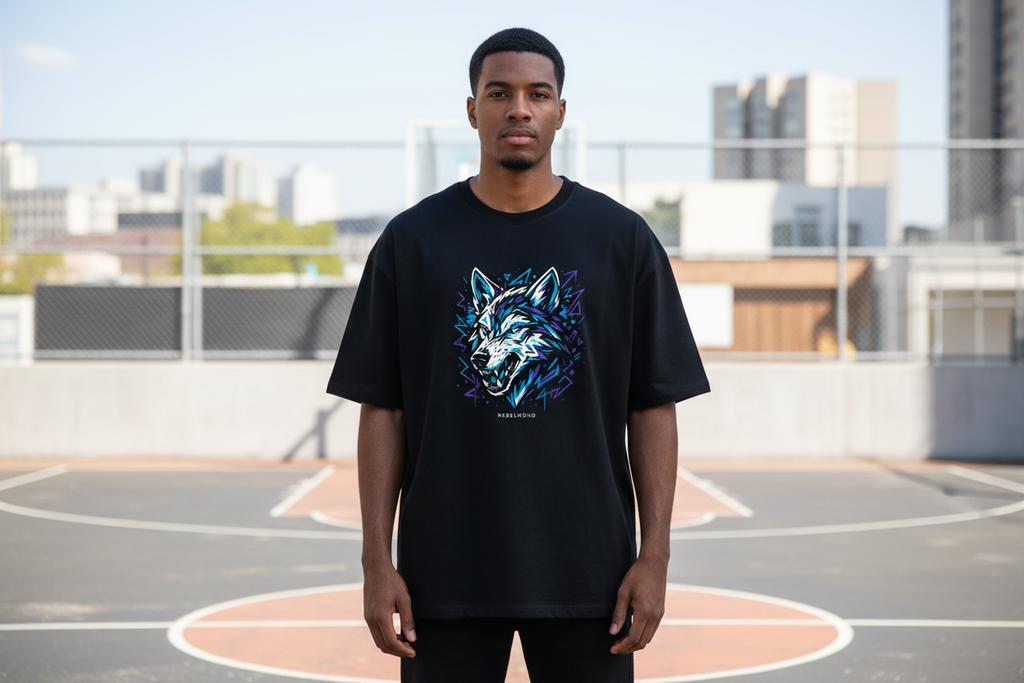 Oversized Shirt Frontprint Black - Korrigiert