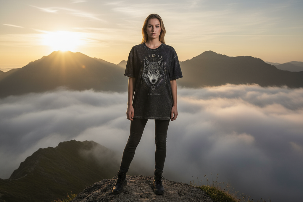 Oversized Shirt Frontprint Washed Black Mockup