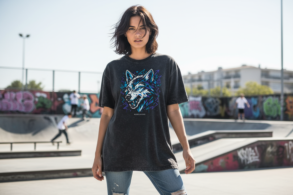 Oversized Shirt Frontprint Washed Black - Realistisch