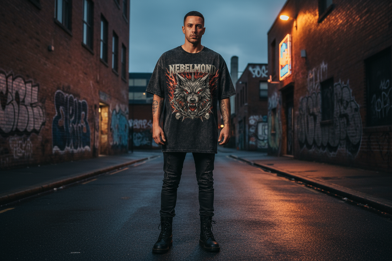 Oversized Shirt Frontprint - Washed Black