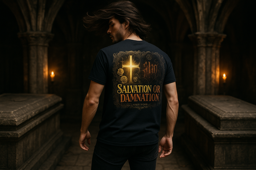 Salvation or Damnation Premium T-Shirt - Männliches Model Crypt