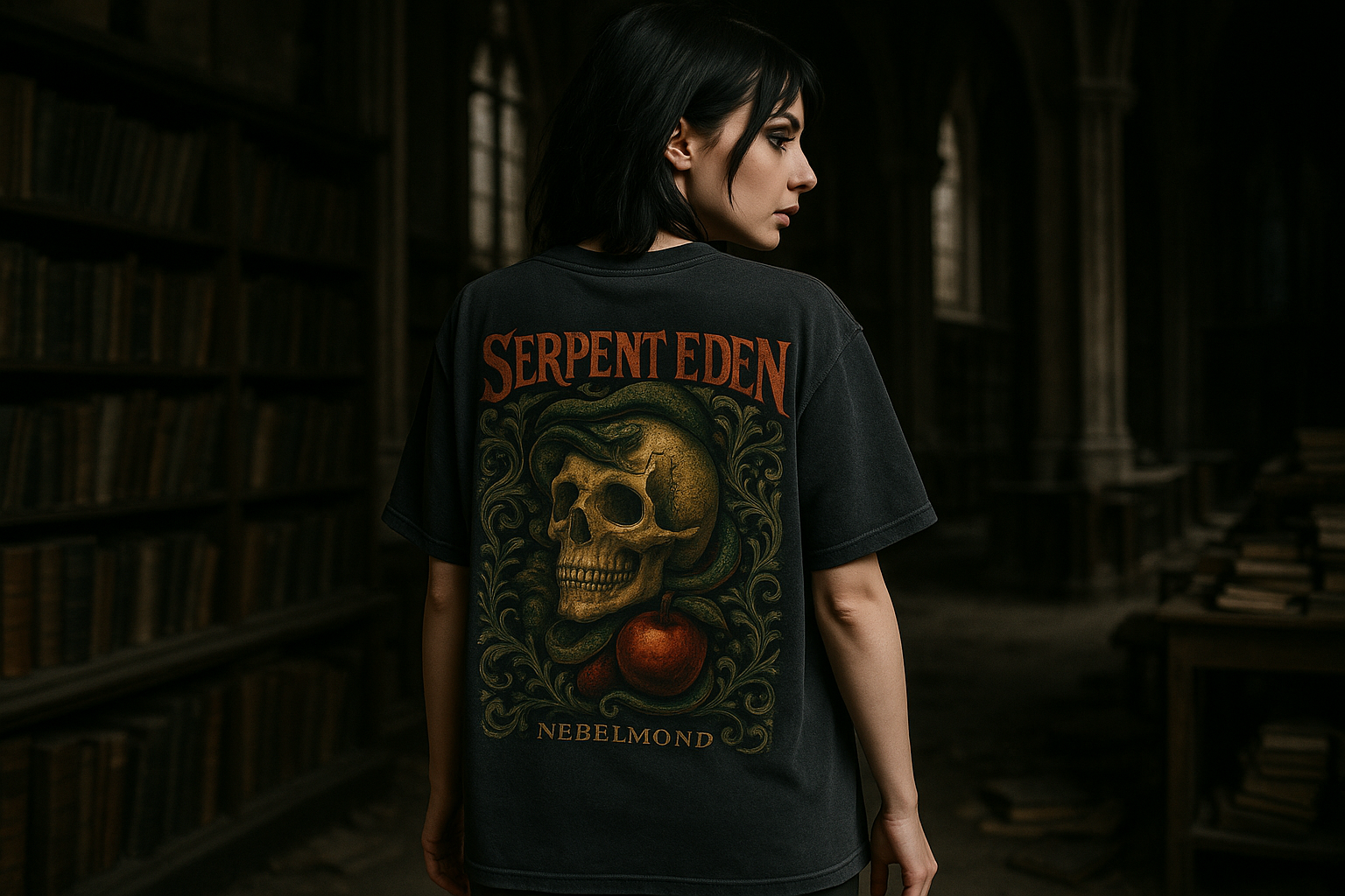 Serpent Eden Oversized Shirt - Washed Black