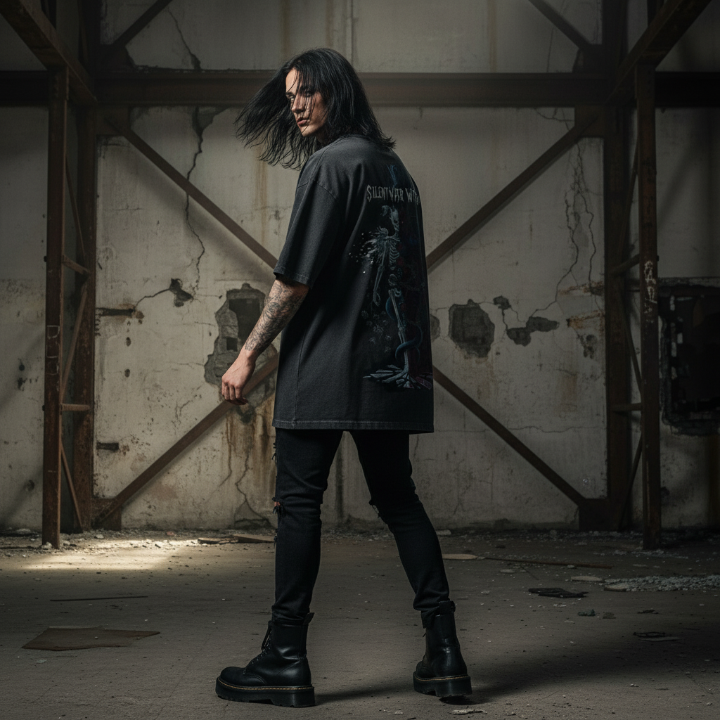 Silent War Within Oversized Shirt Washed Black Back - Neu