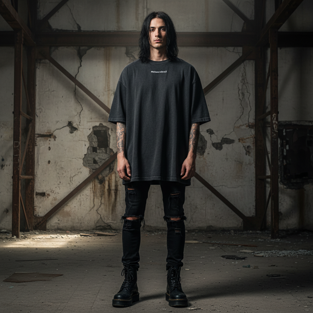 Silent War Within Oversized Shirt Washed Black Front - Neu