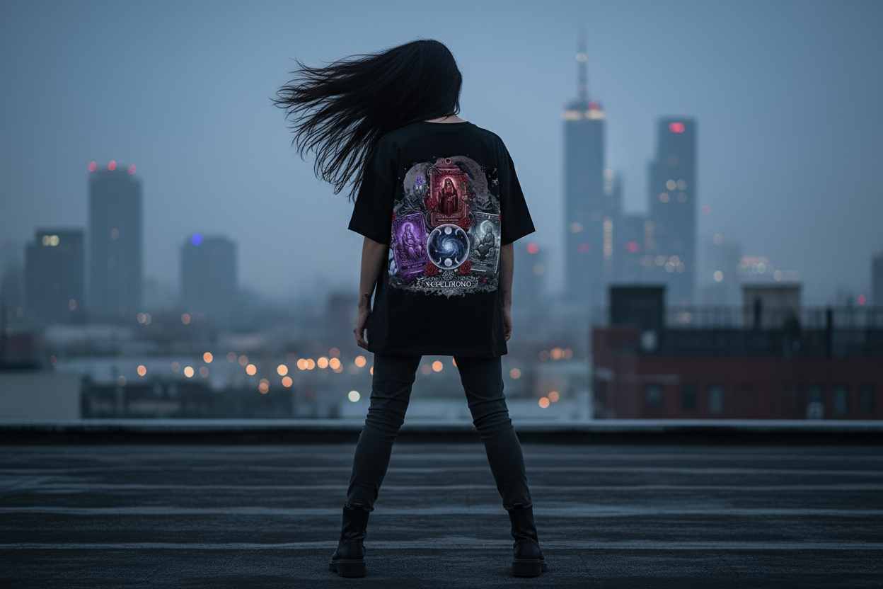 Triple Goddess Spread Oversized Shirt Back Black