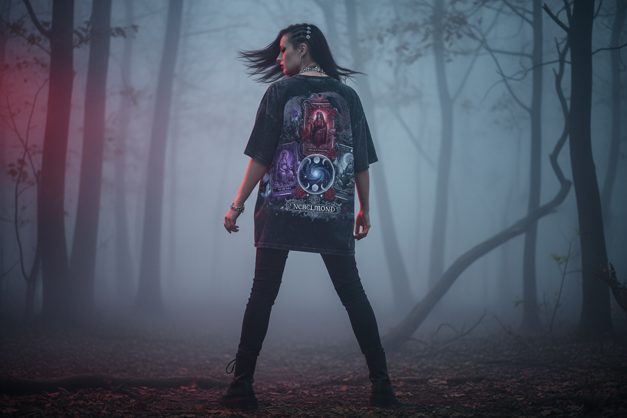 Triple Goddess Spread Oversized Shirt Back Washed Black