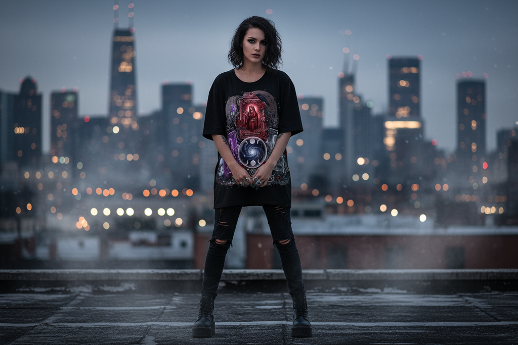 Triple Goddess Spread Oversized Shirt Front Black