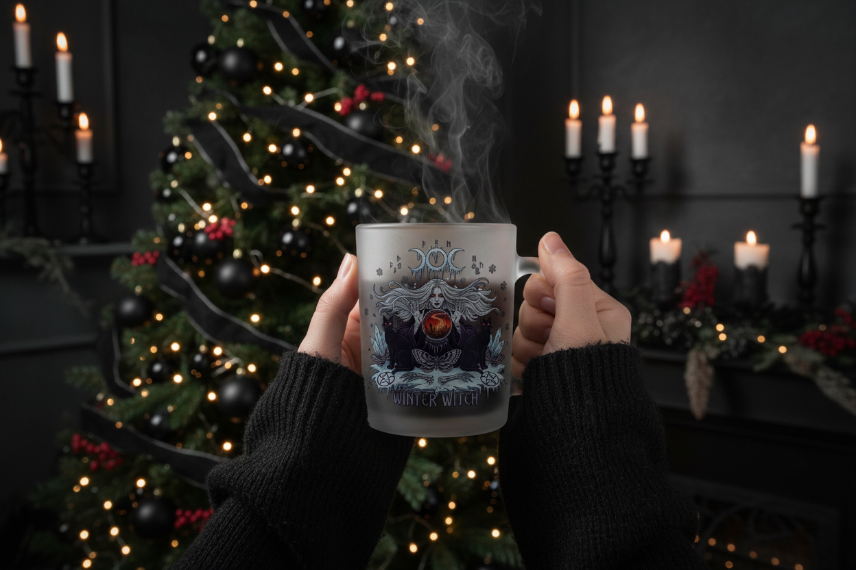 Winter Witch Glas-Tasse Weihnachts-Mockup